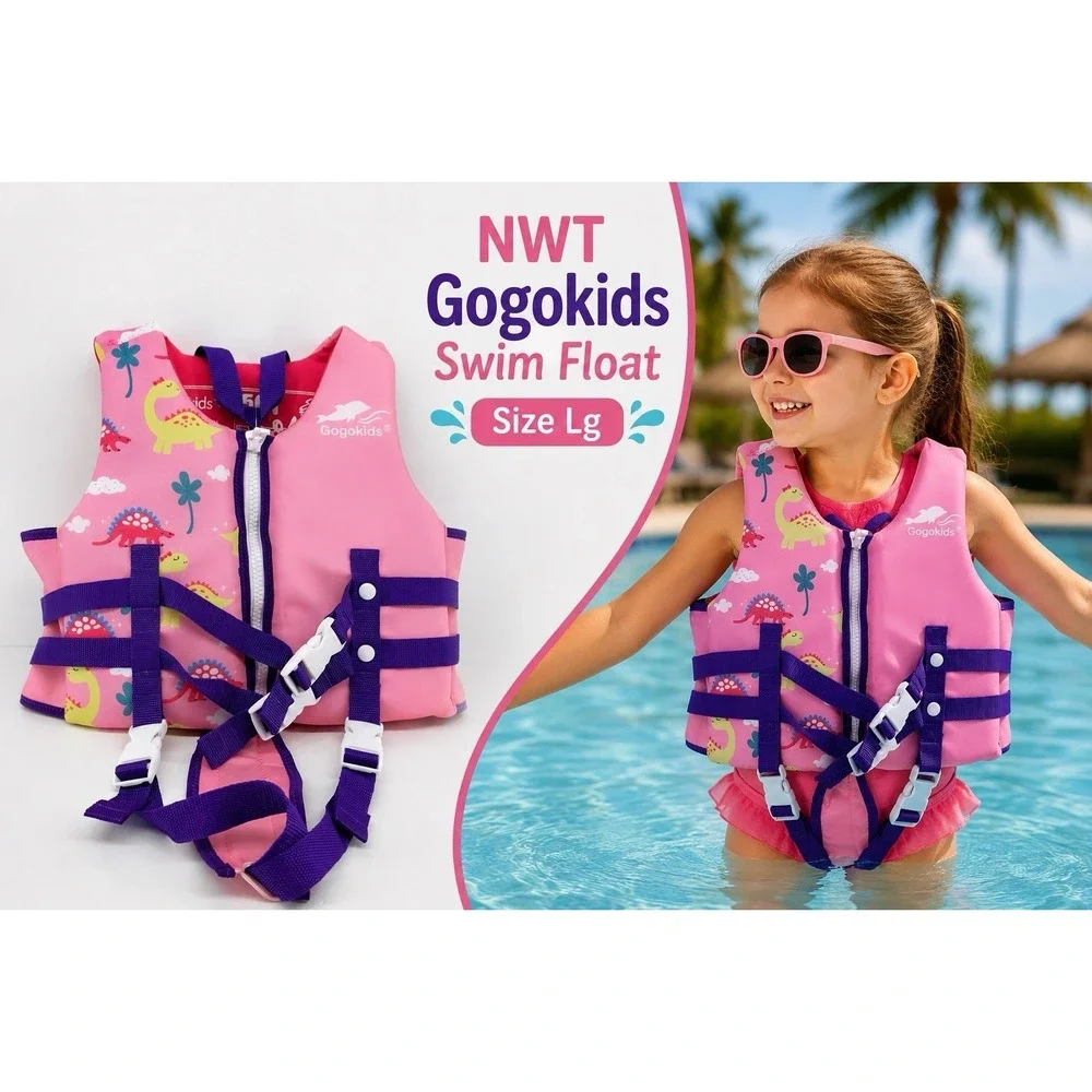 Gogokids Kids Swim Float Vest Life Jacket Pink Dino Size L NWT 50N